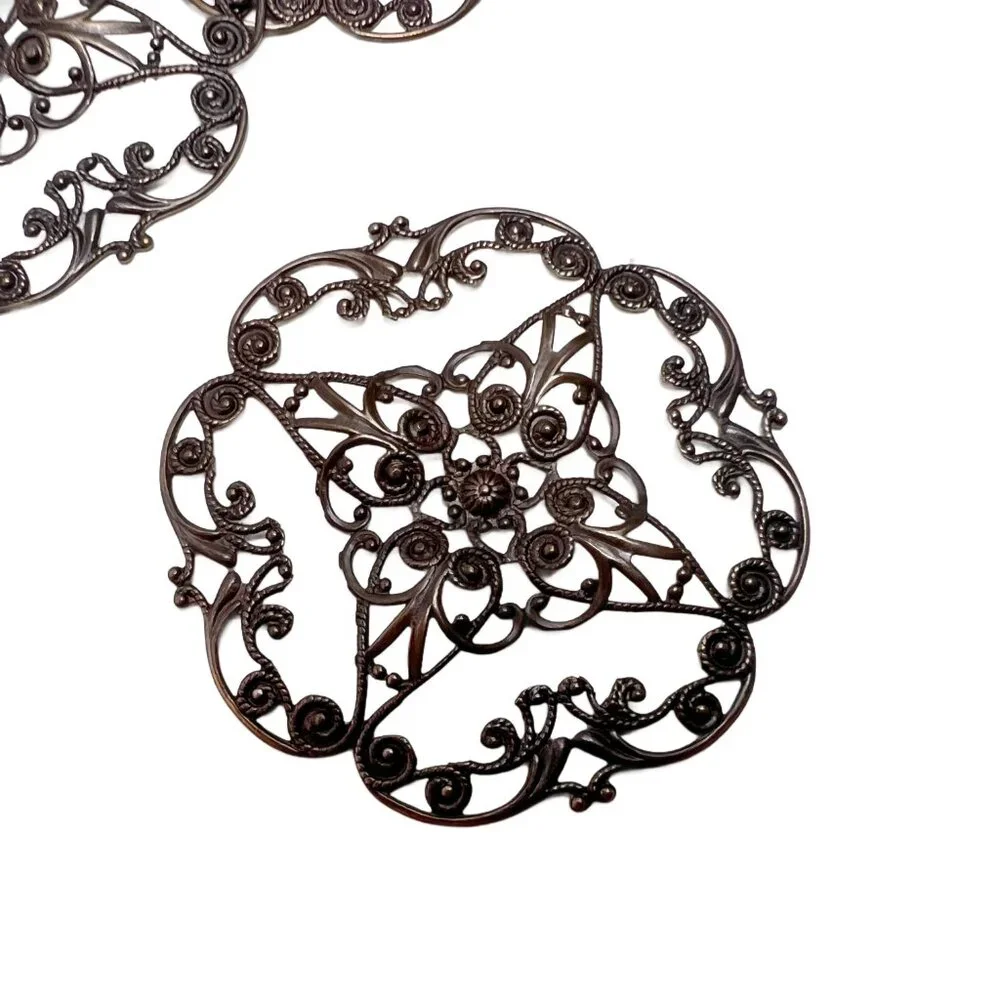 6 Large Vintaj Filigree Openwork Scroll Pendant Stamping Antique Bronze Tone